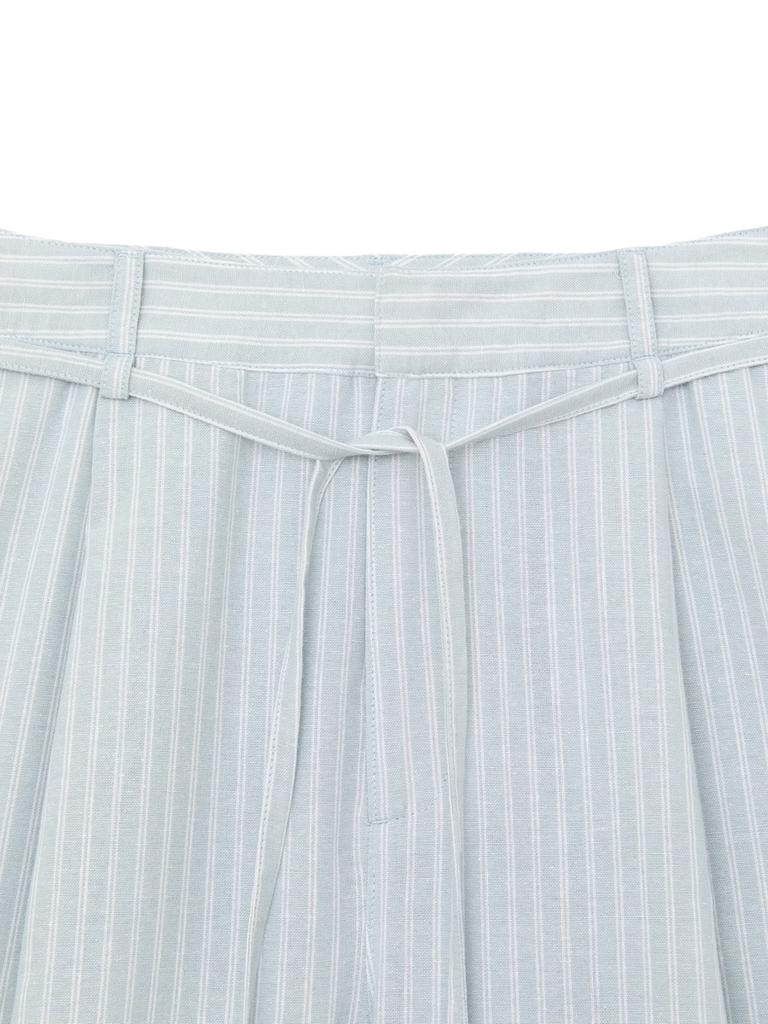 GLOWNY G Belted Linen Wide Pants (Blue)