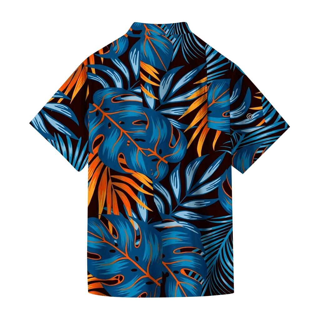 Men's Casual Loose Fit Short Sleeve Shirt Button Down Palm Leaf Print Lightweight Summer Beachwear Shirt
