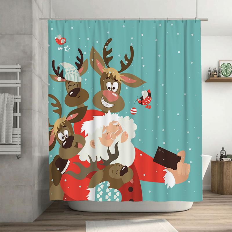 

Tu Christmas Reindeer Shower Curtain Festive Holiday Bathroom Decor Cute Cartoon Elk Pattern Waterproof Fabric Backdrop W60H190(CM)-1 Pcs