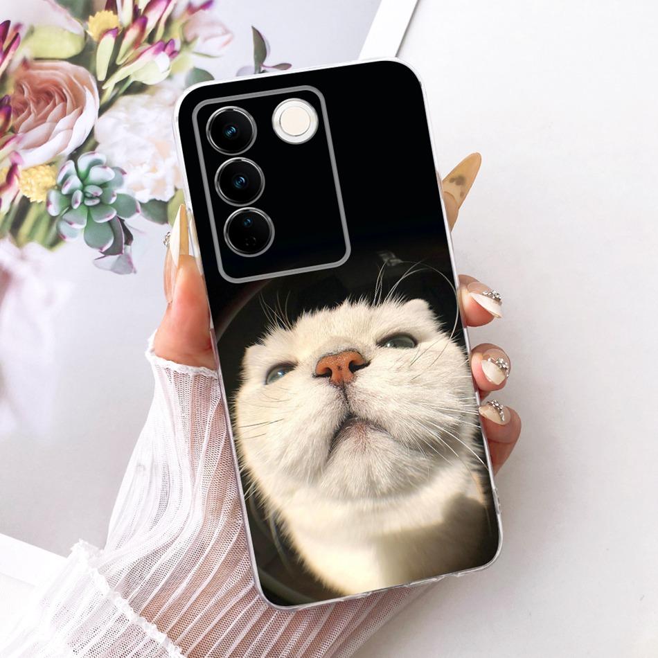 For Vivo V27 V27Pro Cute Flower Butterfly Cat Painted Case For Vivo V 27 V27 Pro V2230 V2231 Soft Silicone TPU Phone Cases