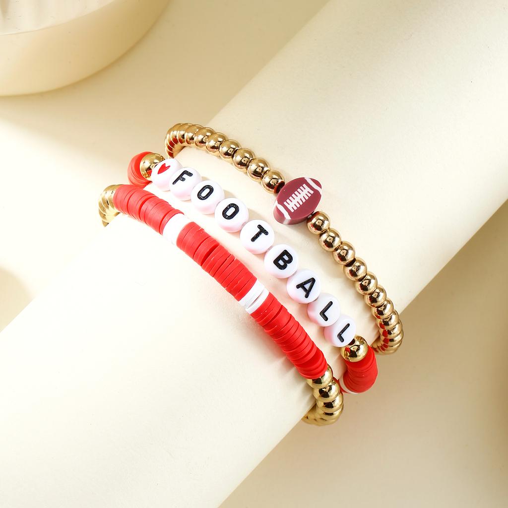 3 Pcs Football Basketball Baseball Volleyball Bracelet Soft Clay Pottery Gold Color Beads Bangle Unisex Student Sports Jewelry