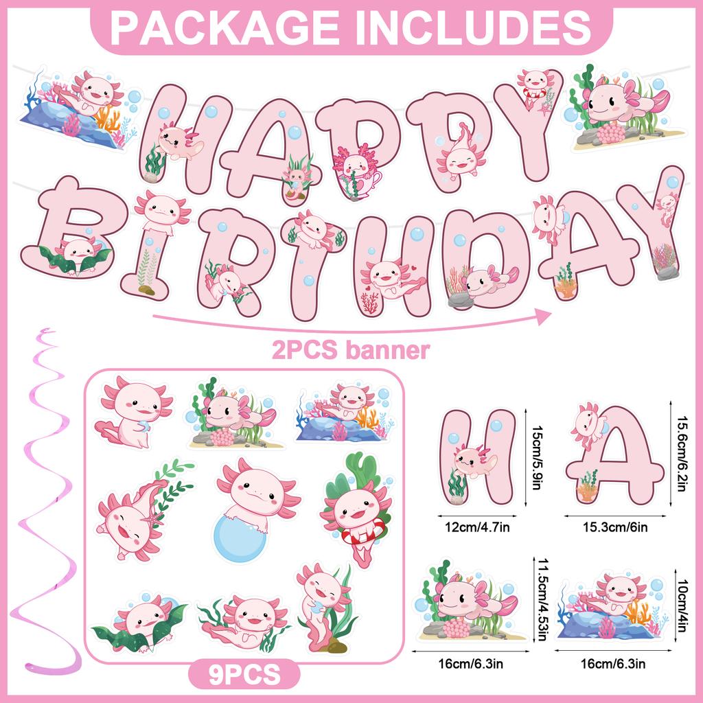 Axolotl Birthday Party Decorations Pink Axolotl Theme Happy Birthday Banners Hanging Swirl Decorations Kit Party Supplies For Bo