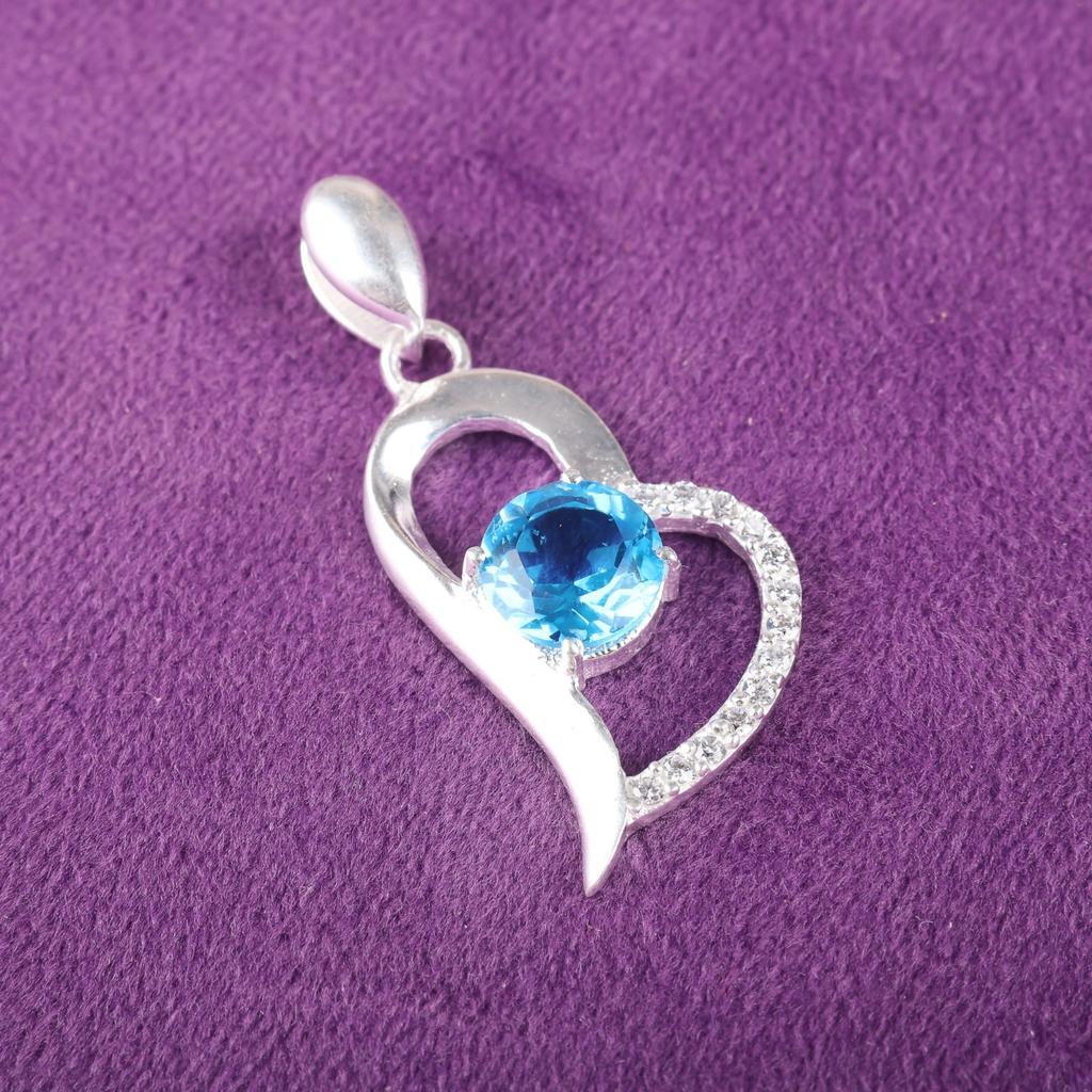 Swiss Blue Topaz Gemstone 925 Sterling Silver Zircon Jewelry Women Pendant 1.37" CZP-5-14