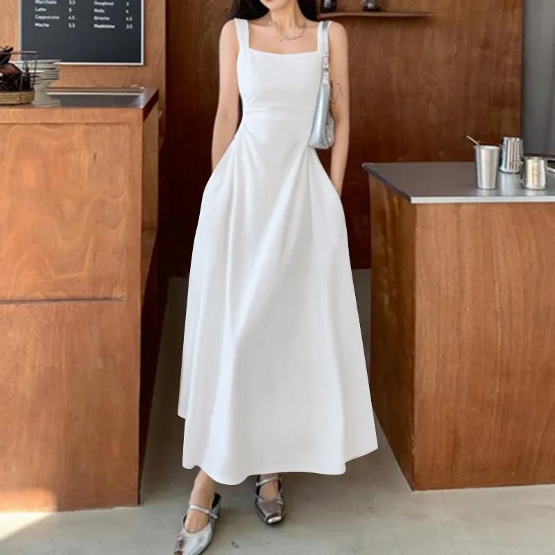 ZANZEA Women Elegant Casual Square Collar Summer Sleeveless Long Dress M
