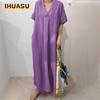 Fashion Summer Spring Solid Color Print Short Sleeve V-Neck Casual Dresses