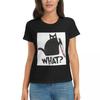 Damen T-Shirt Katze Was für eine mörderische schwarze Katze mit Messer Sommer Kurzarm T-Shirts O-Ausschnitt Baumwoll-T-Shirts Kleidung Oberteile Streetwear