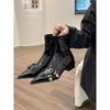 Thick heel pointed temperament thin small short boots women's shoes 2025 new super autumn and winter single boots black Martin boots
