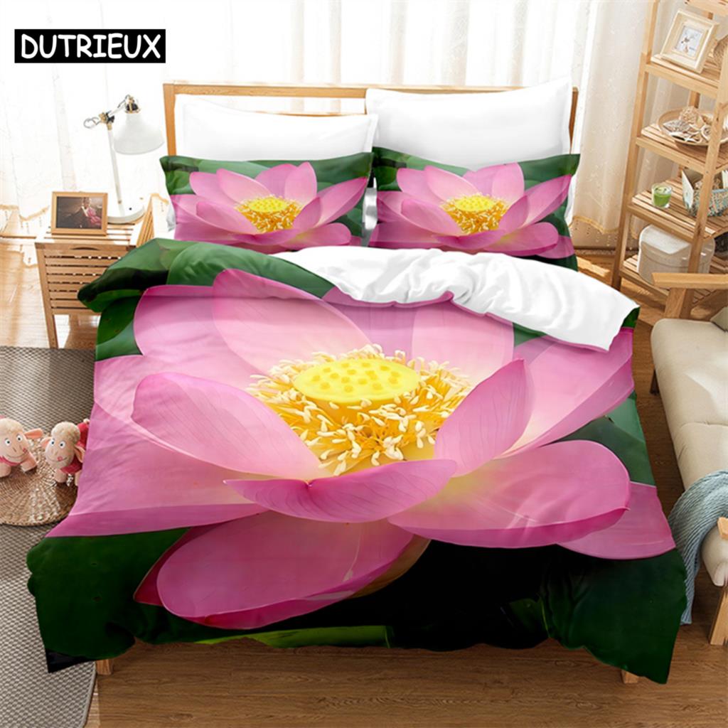 Zielony Liść Lotos Królowa Pościel Zestaw Poszewka na Kołdrę Zestaw Pościeli Dziecięcej Drukowanie Cyfrowe Pościel Rozmiar Królewski Poszewka na Kołdrę Zestaw Pościeli