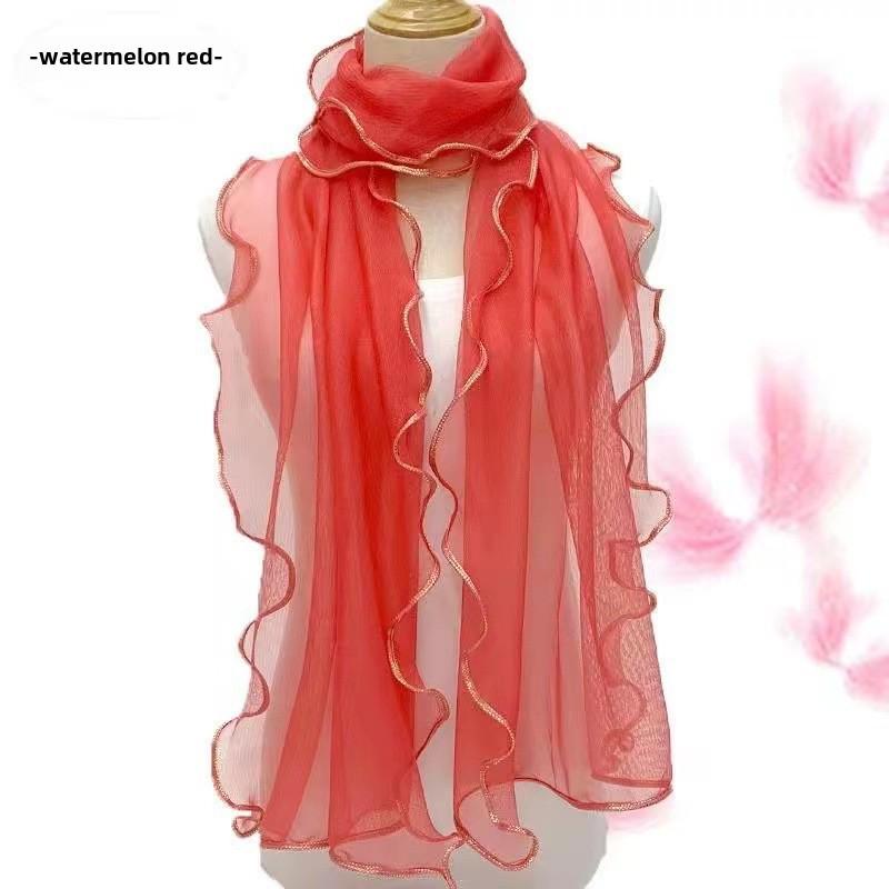 Gold Silk Ruffled Scarf: Elastic, Warm, and Curled for Dance or Daily Wear