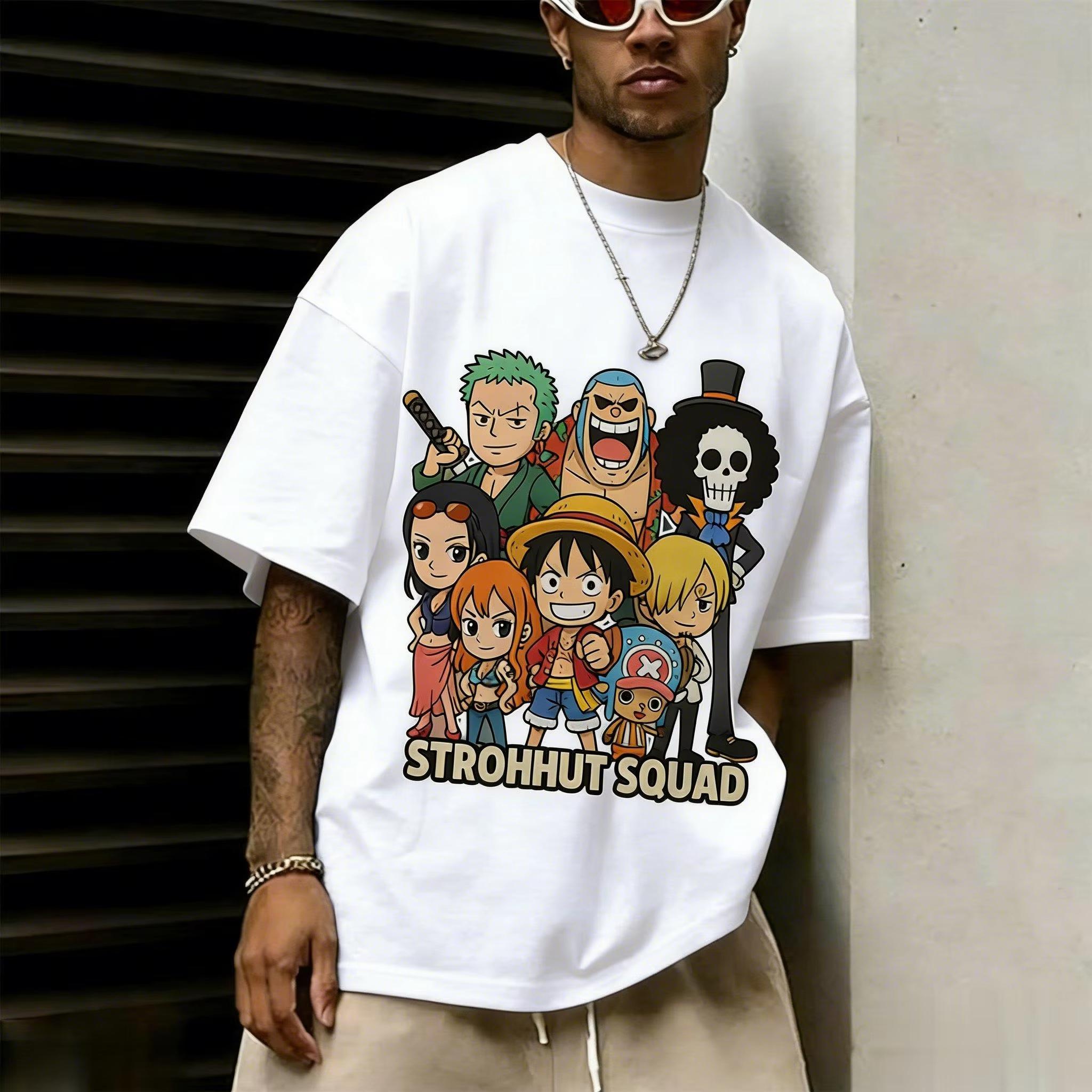 

2026 Summer 100New purecotton One Piece Chopper art anime character pattern loose Short SleeveTshirt Round fashion loose shirt L