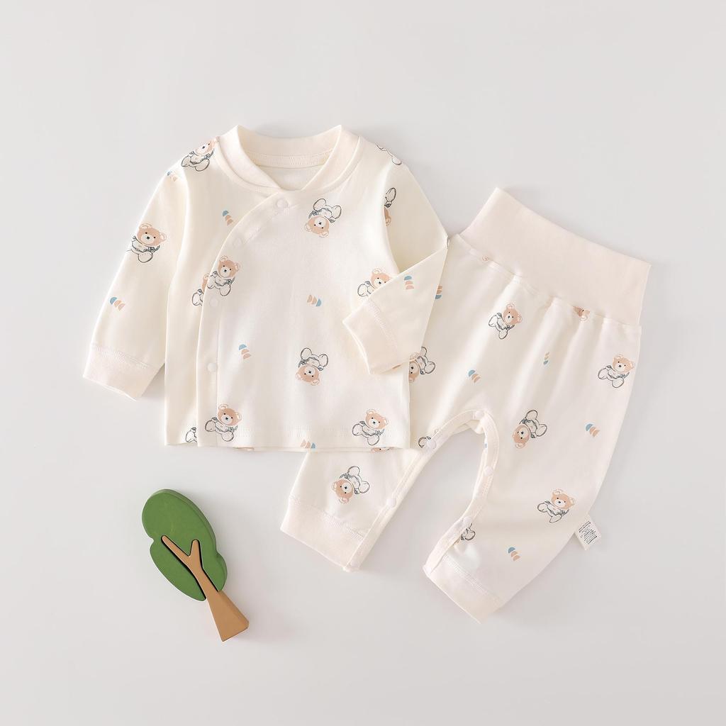 Autumn & Winter Newborn Pure Cotton High-Waisted Belly-Protecting Pajama Set