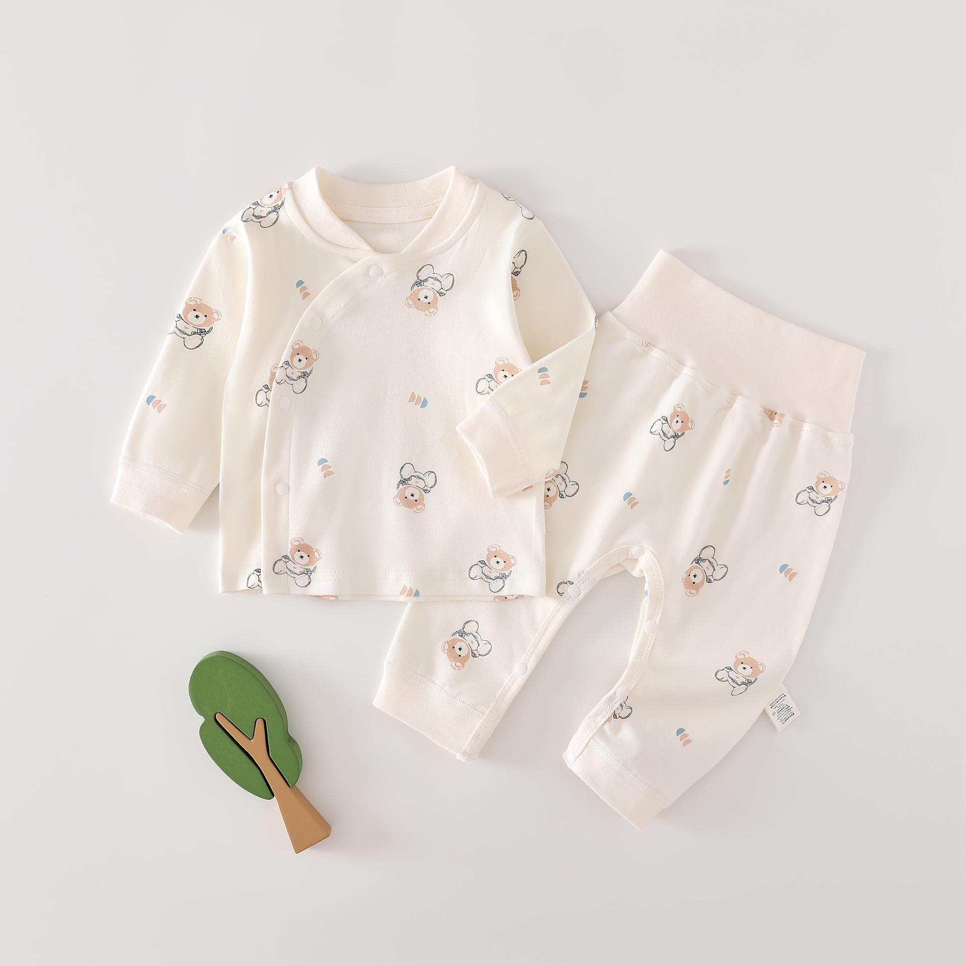 

Осенне-зимний комплект пижамы для новорожденных из чистого хлопка с высокой талией и защитой живота 59cm