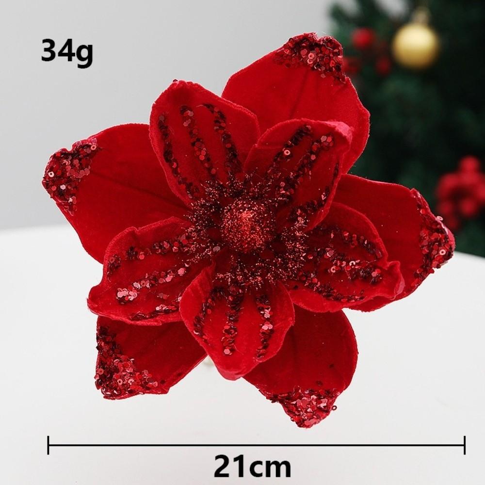 Sequin Artificial Poinsettia Glitter Flower 21cm 3D Simulation Magnolia  Wedding Party Decoration