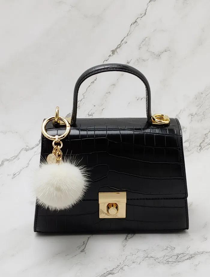 [Maia] Mink Fur Keyring & Charm - Ivory