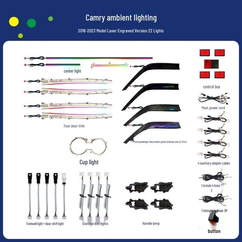 

Комплект амбієнтного освітлення для Toyota Camry (2018-2023 роки)