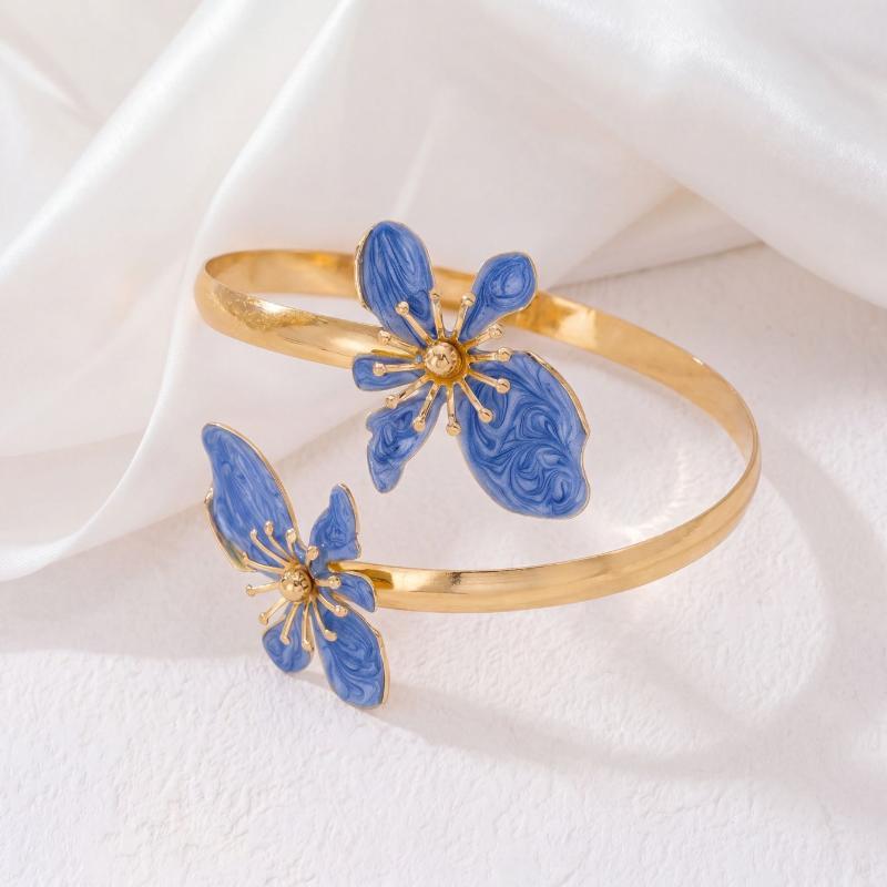 Bohemian Irregular Dripping Oil Flower Cuff Bracelets For Women Multi-Color Punk Metal Armband Open Bangles Holiday Jewelry