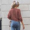 Autumn Winter 2026 Women's Striped Knit Pullover Sweater, Short/Long Sleeve, European American Style
