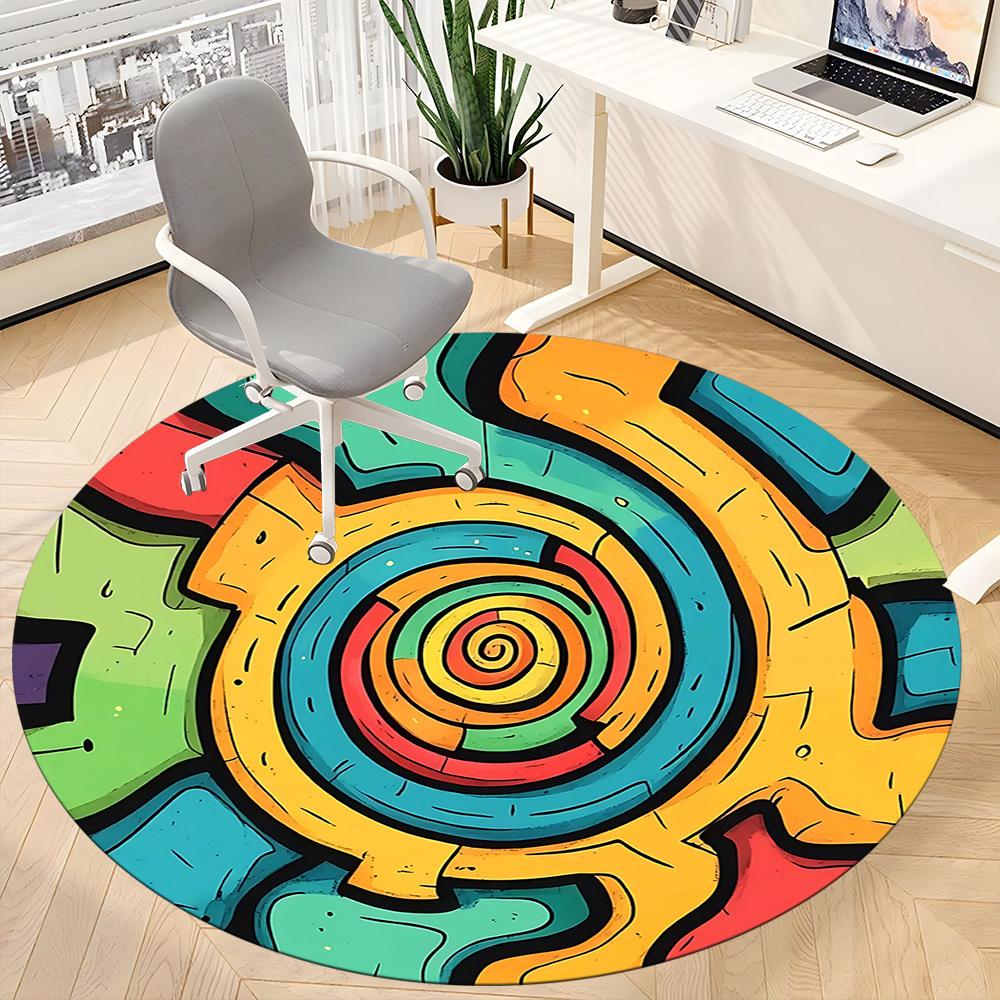 1 Stück bunter Teppich mit Zahnradmuster, runder, rutschfester, langlebiger Teppich in großer Größe für das Büro, geeignet für das Büro