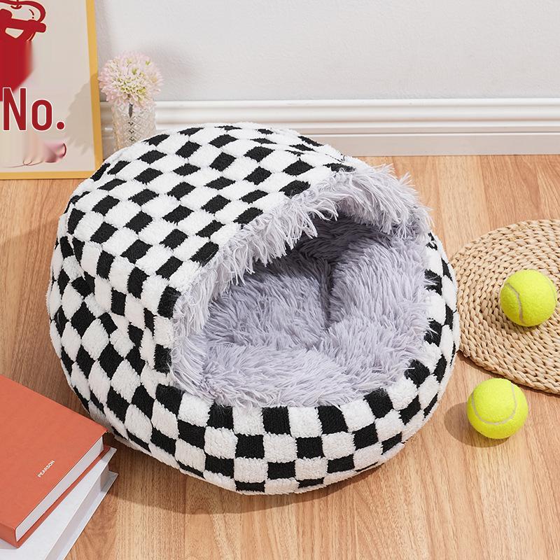 Winter Cozy Pet Bed: Semi-Enclosed Nest for Cats & Dogs
