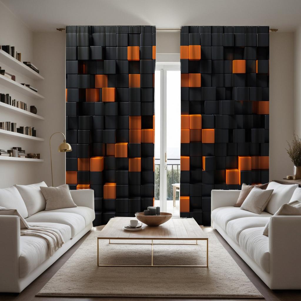 Piece Hd Digital Black Tie Solid Wood Mosaic Curtain Home Decoration Style Living Room Bedroom Through Rod For Sitting Made Of Polyester