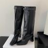 Fashion Eilyken Winter Design Belt Buckle Strap Knee-High Women Boots Street Style Square High Heels Booties Stripper Pumps Shoes