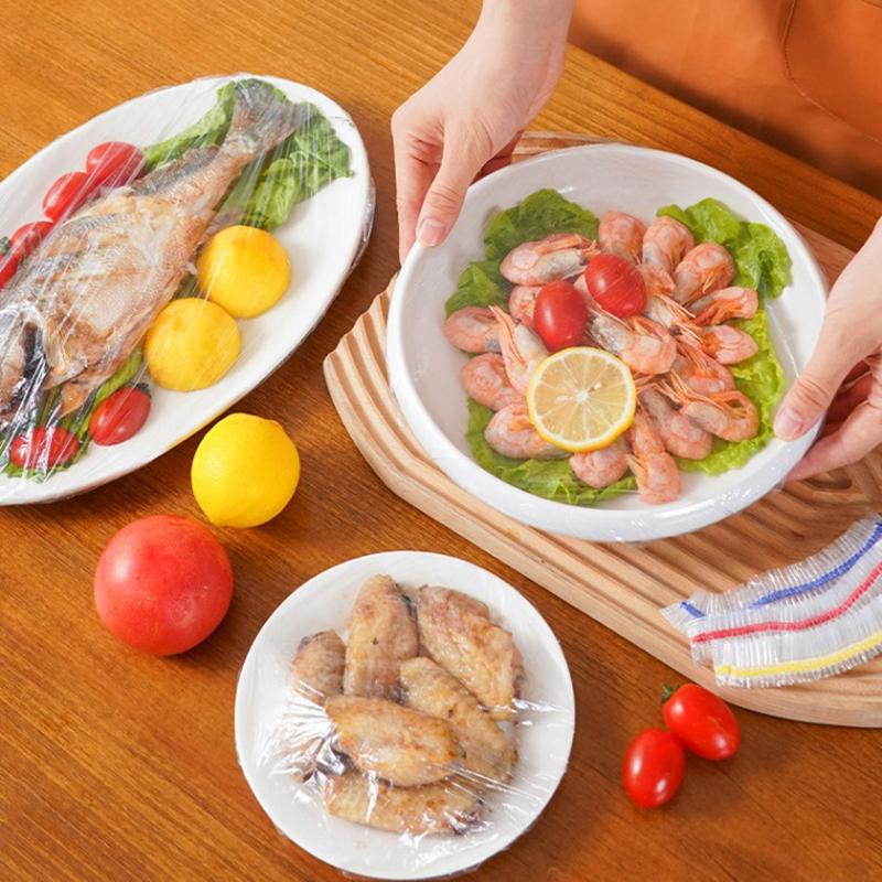 100 ks Jednorázový kryt na skladování potravin Opakovaně použitelný Elastický Kryty na čerstvé potraviny Strečová fólie Mísa Nádobí Kryt na potraviny Sáčky na uchování čerstvosti Sprchová čepice