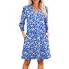 Women's Fashion V-neck Casual Beach Dress Three-quarter Sleeves Floral Print Dress