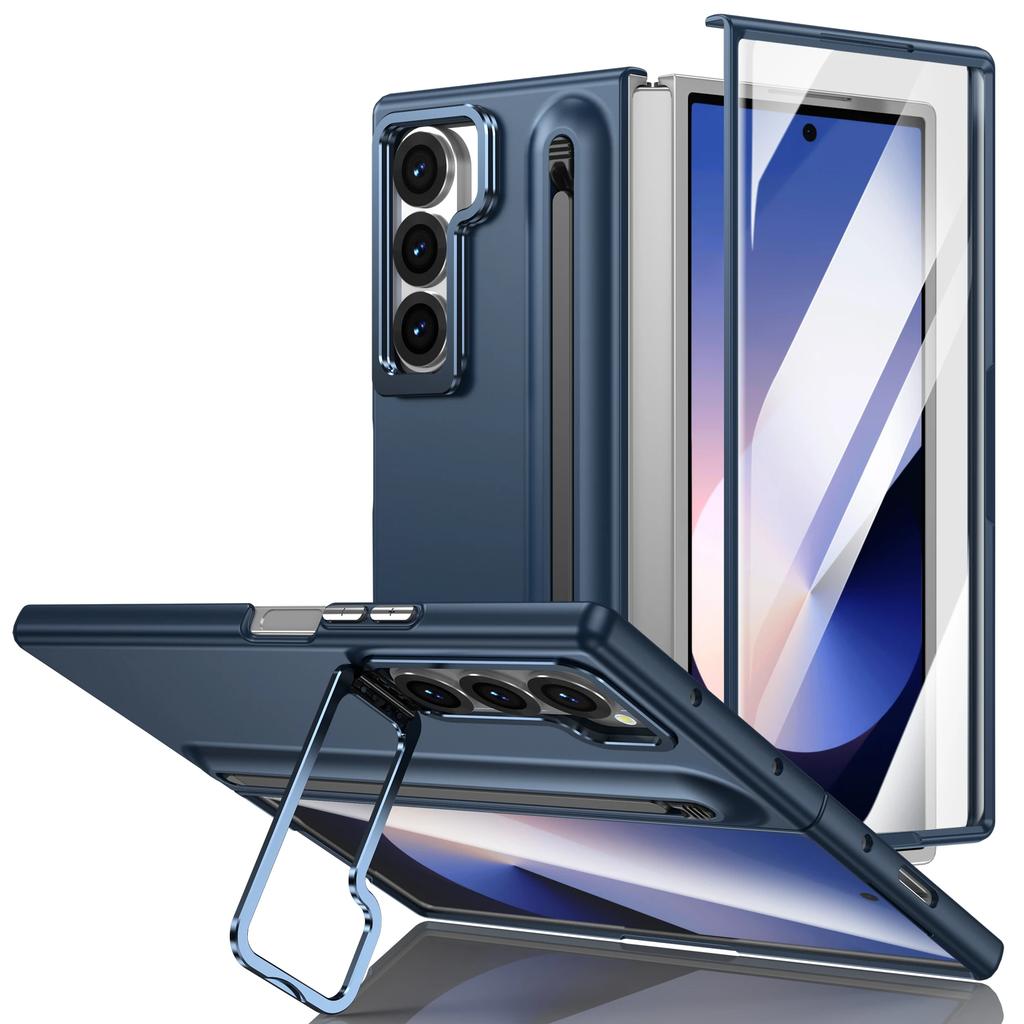 Wristband Holder Leather Case for Samsung Galaxy Z Fold 8 Ultra 7 6 5 4 3 Metal Lens Stand Screen Glass Film Protection Cover