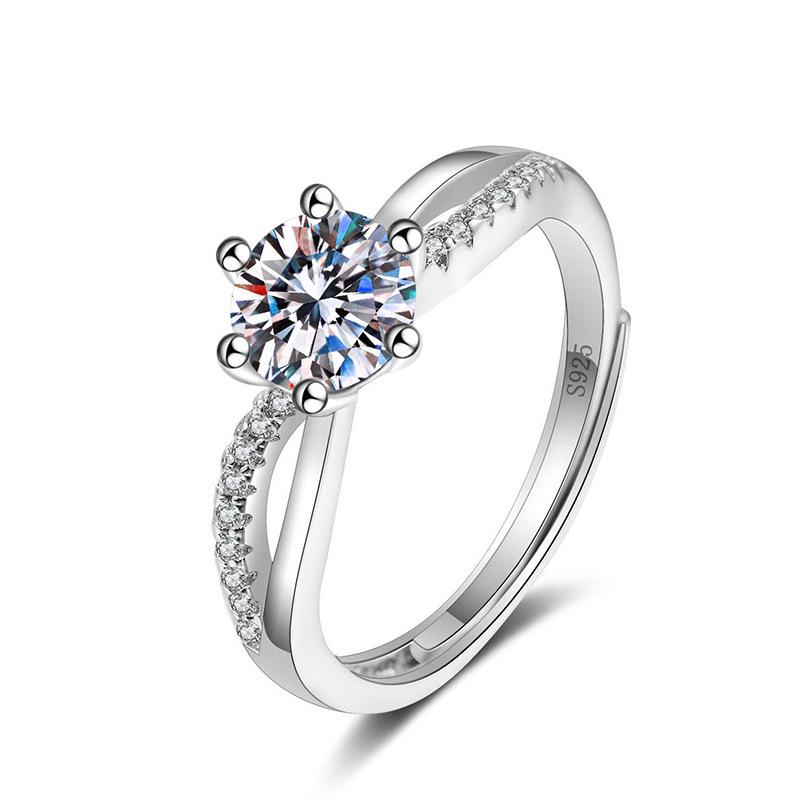 1 Carat Simulated Moissanite Floral Ring – Adjustable Zircon Open Band for Women