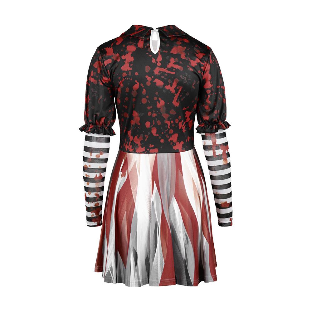 Halloween Party Women Circus Clown Soul Thriller Printed Performance Cosplay Costume Adult Carnival Stage Dress Up Outfit
