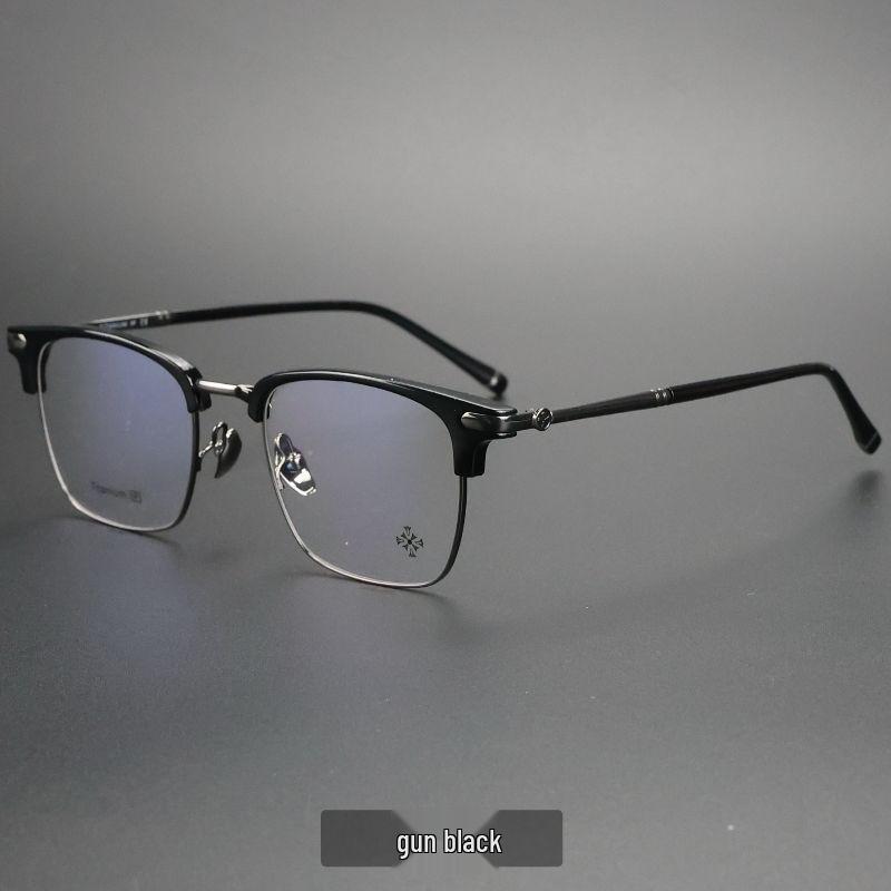 Men's PUNK Retro Titanium Eyebrow Half-Rim Glasses Frame, Large-Face Fit