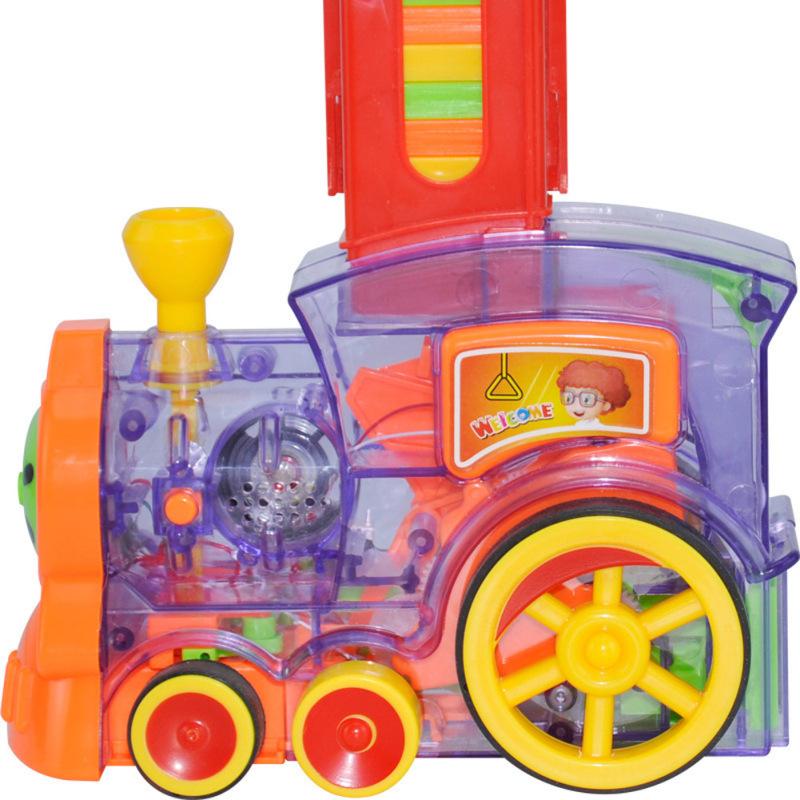 Domino Train Toy Set Rally Electric Train Model with 60 Pcs Colorful Domino Game Building Blocks Car