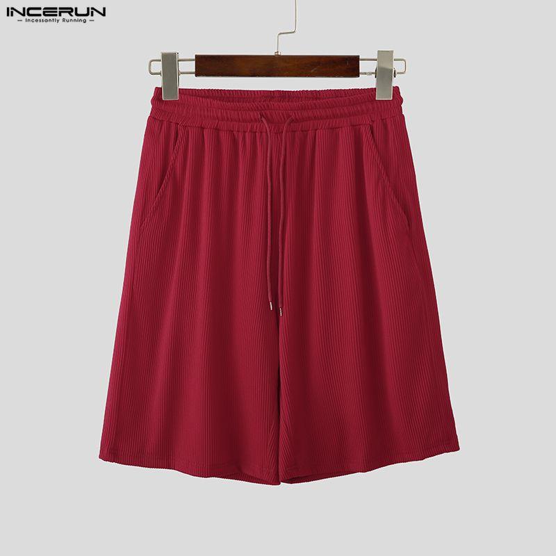 INCERUN Summer Two Pieces Men V Neck Texture Short Sleeve Tops and Shorts Clothing Sets