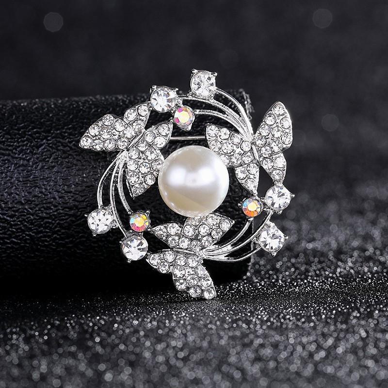High-End Pearl & Rhinestone Butterfly Brooch for Women's Fashion Suits and Scarves