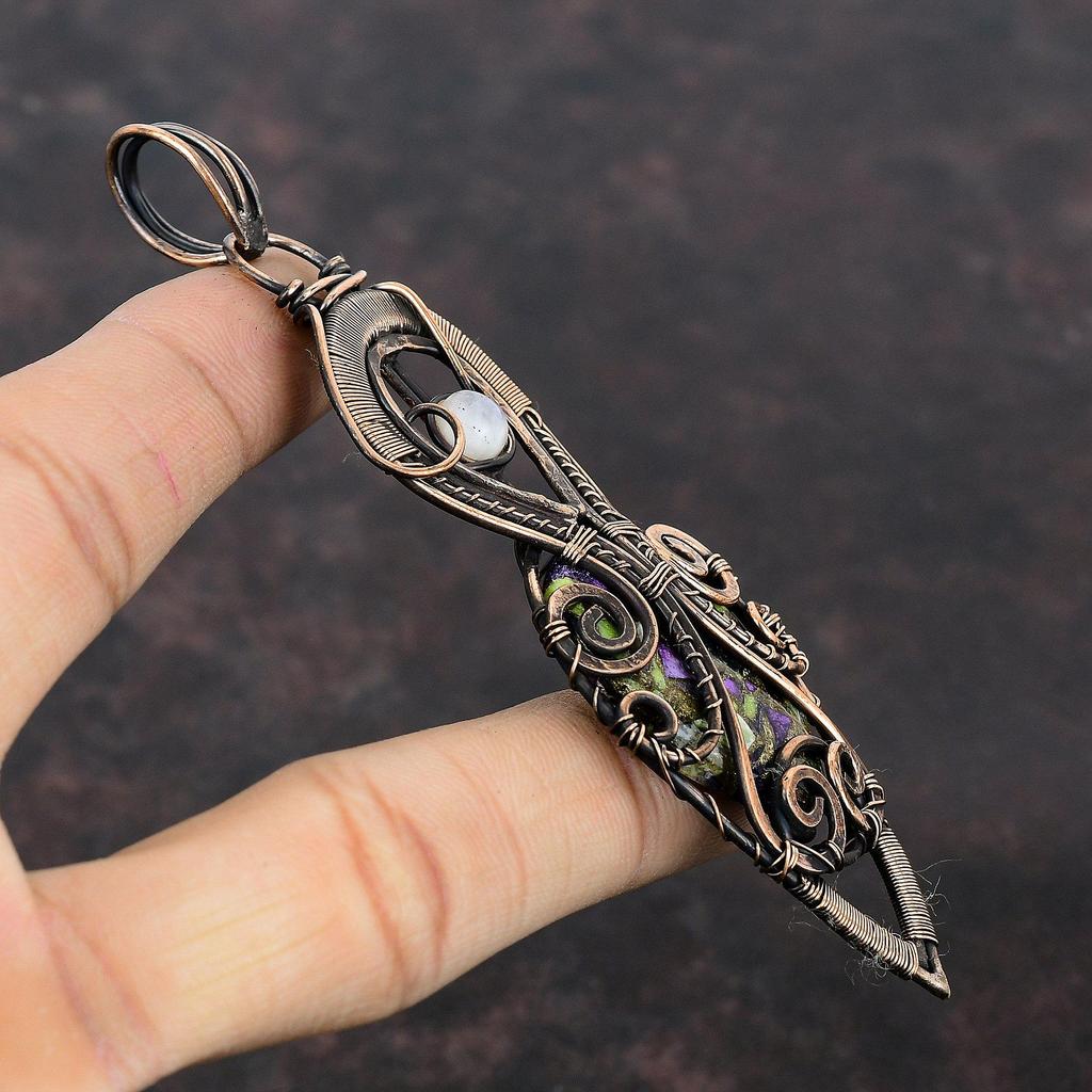 Copper Stichtite Pendant Copper Wire Wrapped Pendant Copper Jewelry Rainbow Moonstone Pendant Handmade Jewelry Gemstone Pendant Gift For Her
