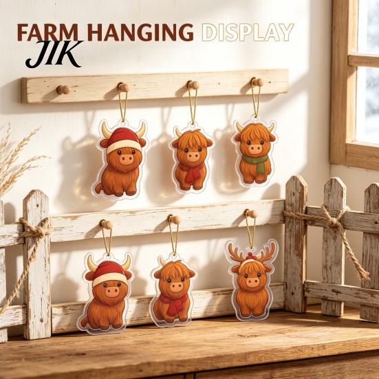 Christmas Tree Decorations Highland Cow Advent Calendar with 24 Acrylic Ornaments, Festive Countdown Party Supplies Box for Holiday Hanging Decor And