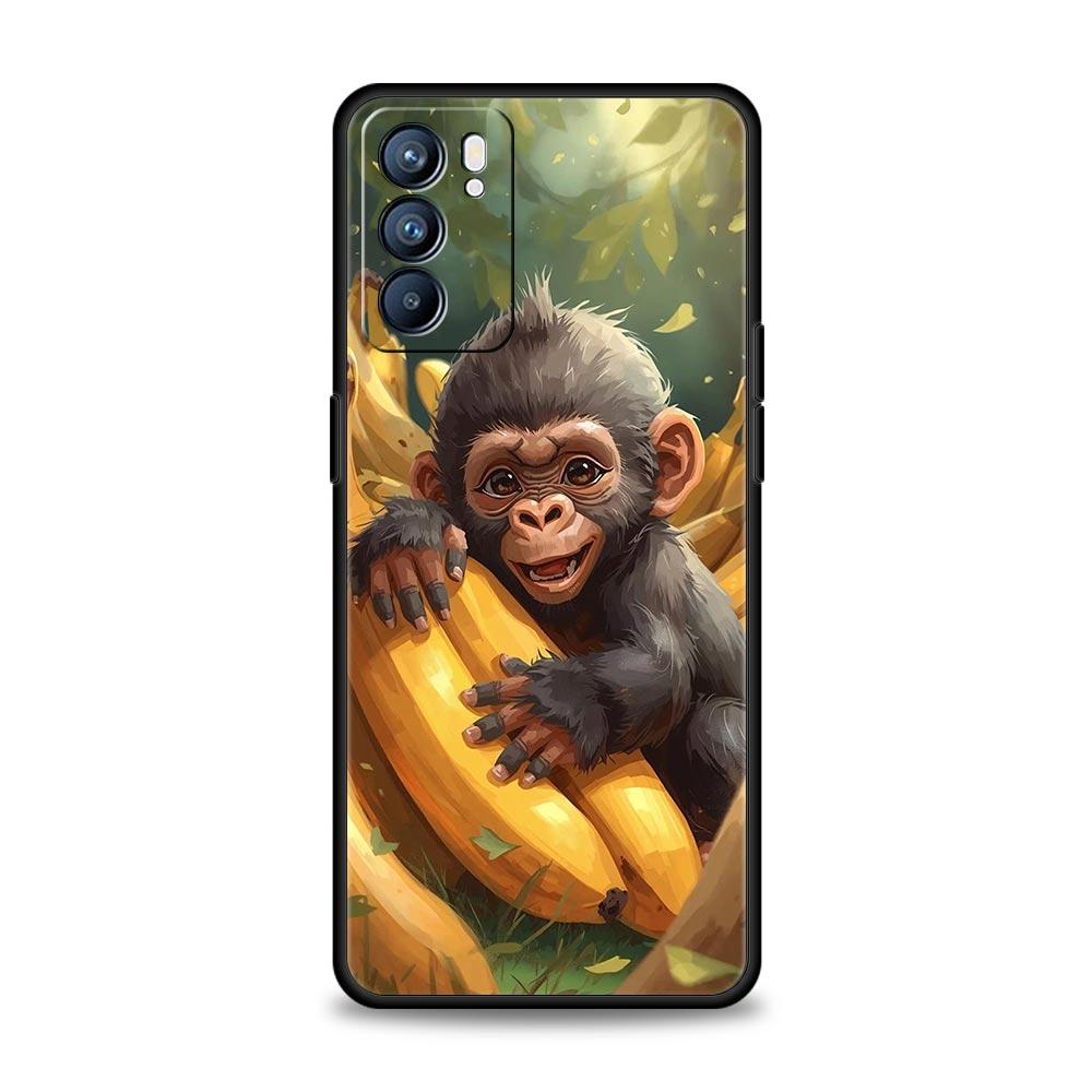 Monkey And Banana Phone Case For Oppo A17 A31 A54 A57 A78 A79 A98 Find X5 X6 Reno 6 7 8 10 11 12 13 F Pro 5G Soft TPU Cover Bags
