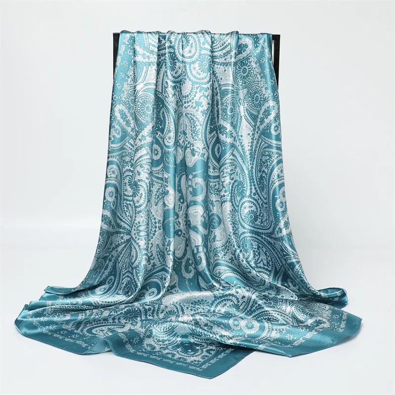 New Spring/Summer Orange Imitation Silk Neckerchief Outdoor Decoration Wraps for Women 90*90cm Cashew Print Square Scarf