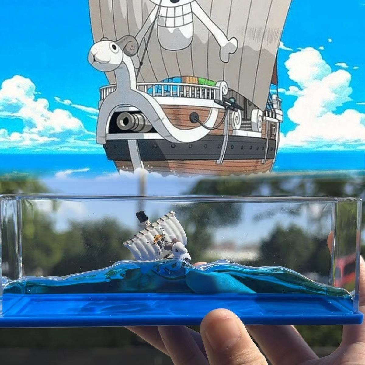 

Going Merry Floating Ship Figure Fluid Liquid Thousand Sunny Barcos Decor Boat Drift Living Room Decoration Gift Poseable Articulated Scale