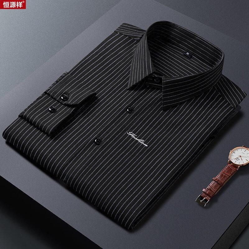 Hengyuanxiang Men s Business Striped Long-Sleeve Shirt 4XL