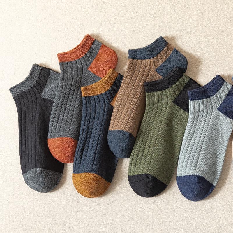 Herren Farbkombination Baumwoll-Knöchelsocken - Schweißabsorbierend, Geruchshemmend, Doppelte Naht, Dünn für Frühling/Sommer.
