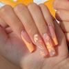 Tragen Nägel fertig orange Französisch tragen Nägel orange gelb kleine Blume Strass tragen Nägel lange Nagelstücke