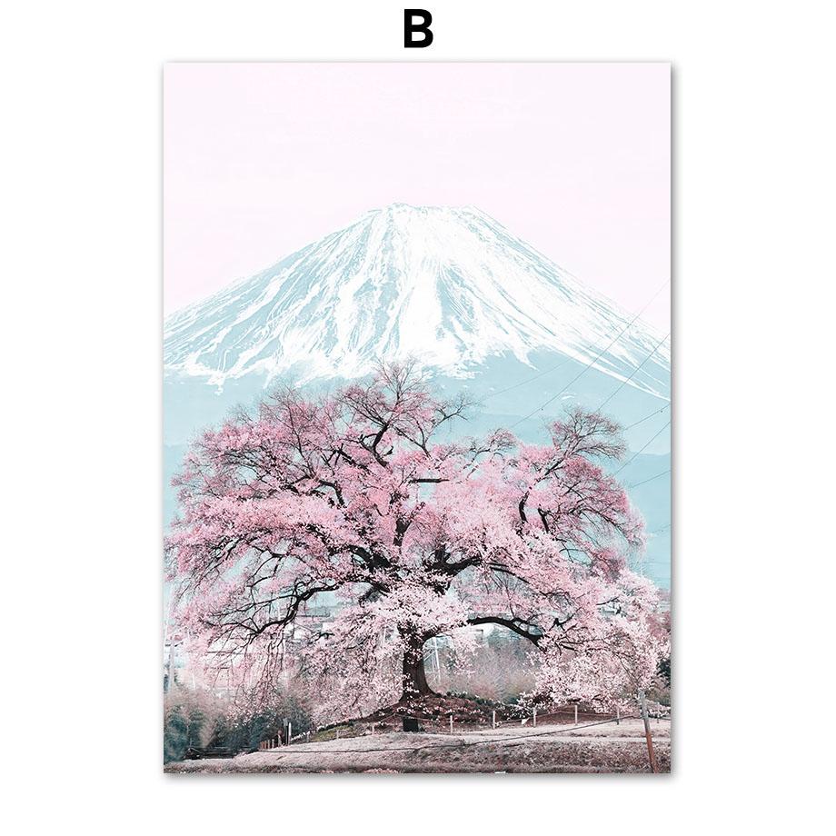 Mount Fuji Pink Sakura Japonská krajina Nástěnné umění Malba na plátno Severské plakáty a obrazy Nástěnné obrazy pro výzdobu obývacího pokoje