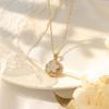 European & American Titanium Steel Cat's Eye Zircon Flower Necklace for Women - Rotating Pendant, Elegant Collarbone Chain