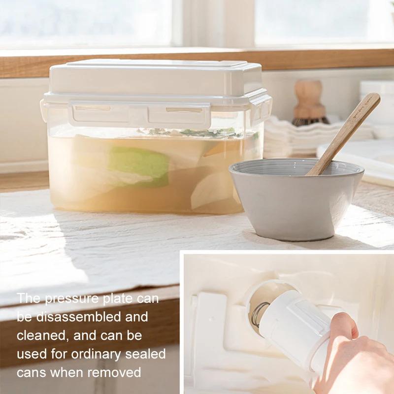 4/5L Pickle Jar with Press Plate Leakproof Kitchen Organizer Bins For Gherkin Sauerkraut Olive And Kimchi Storage Container
