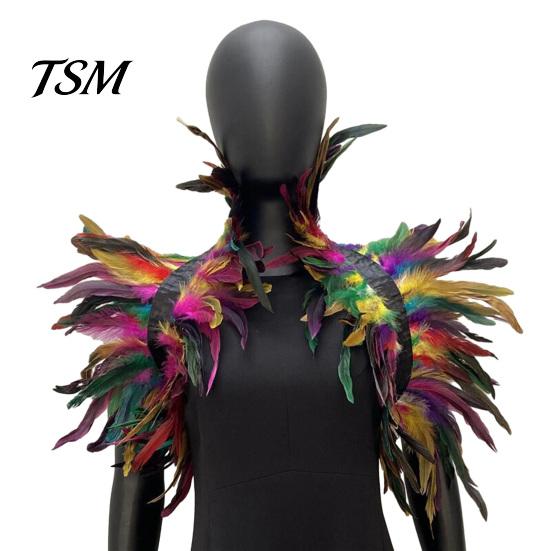 Keine Reizung Feder Schal Stola Schulterwickel Umhang Weich Verstellbar Retro Gotischer Kragen Mit Schwarzem Satinband Cosplay Party Körper Bühnenperformance