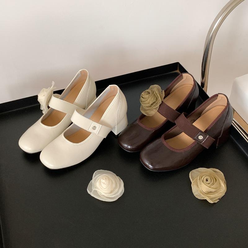Size 33 small man heightening retro flower word with Mary Jane shoes women's ballet high heel light mouth single shoes