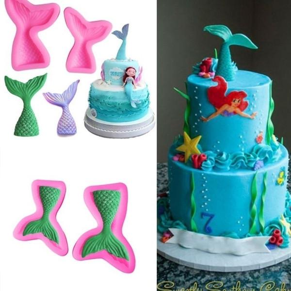 Mini Tail Mermaid Silicone Mold For Cake Decorating Baking Chocolate Mold Pink