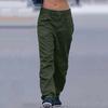 Women Casual Solid Cargo Pant Pocket Elastic Waist Loose Pant