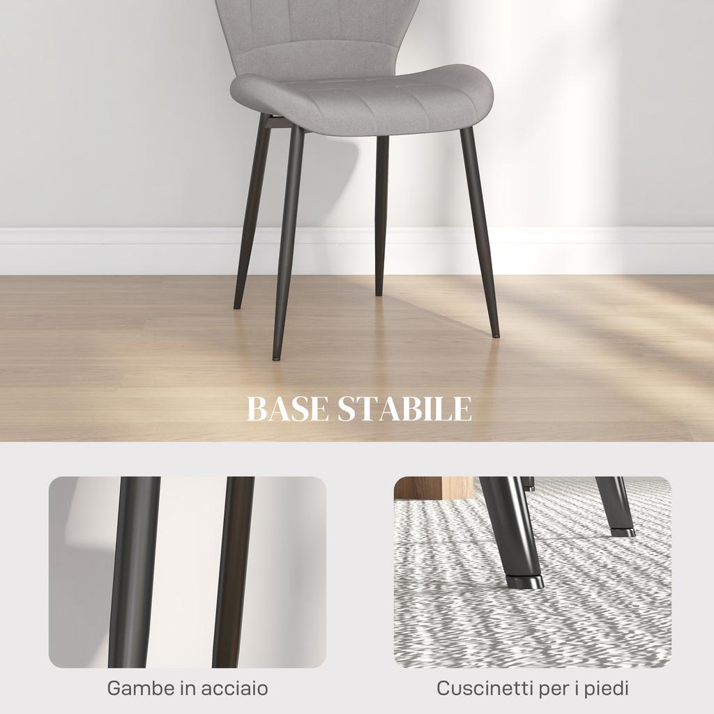 Set of 4 Modern Dining Chairs for Kitchen and Living Room with Flannel Upholstery, Grey